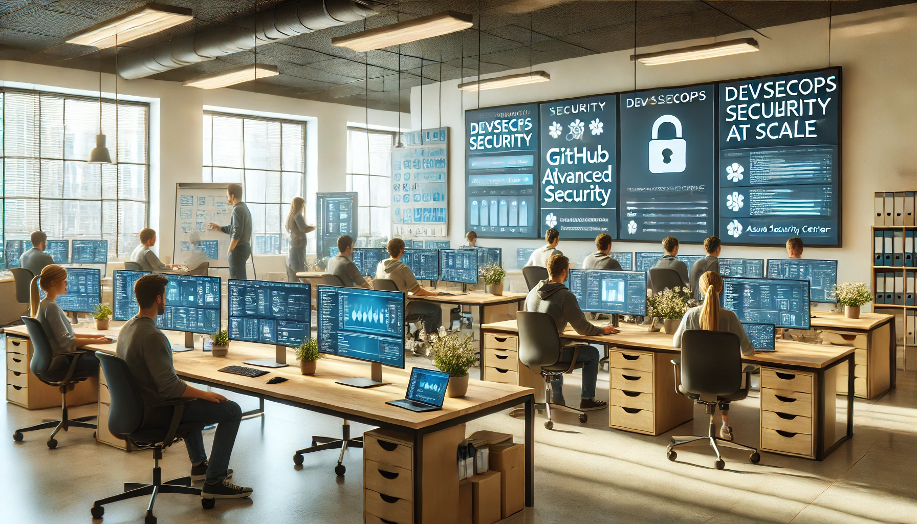 Developers collaborating on secure operations