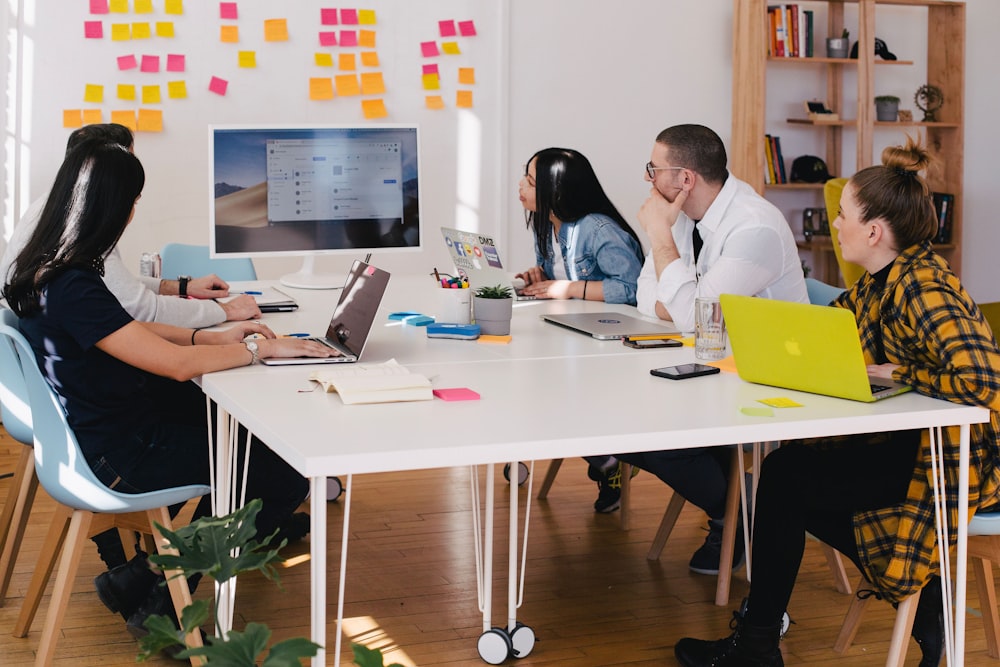Marketing team collaborating on digital strategy