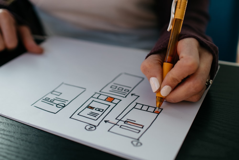 UX Designer drawing wireframes on paper